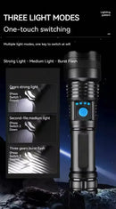High Power LED Tactical Flashlight Rechargeable Light  Bright Telescopic Zoom Handheld Hunting Torch Light for Emergency Hiking