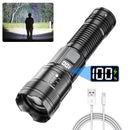 High Power LED Tactical Flashlight Rechargeable Light  Bright Telescopic Zoom Handheld Hunting Torch Light for Emergency Hiking